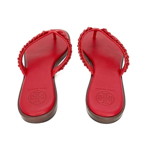 Tory Burch Everly Chain Thong Sandals Size 6 Bearberry Red Flip Flops 88335 New - Picture 6 of 13